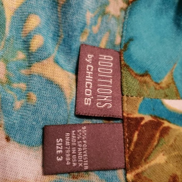 Chicos SZ 3 Women’s Blue Green White Pretty Open Front Cardigan Size 3 - Picture 3 of 3